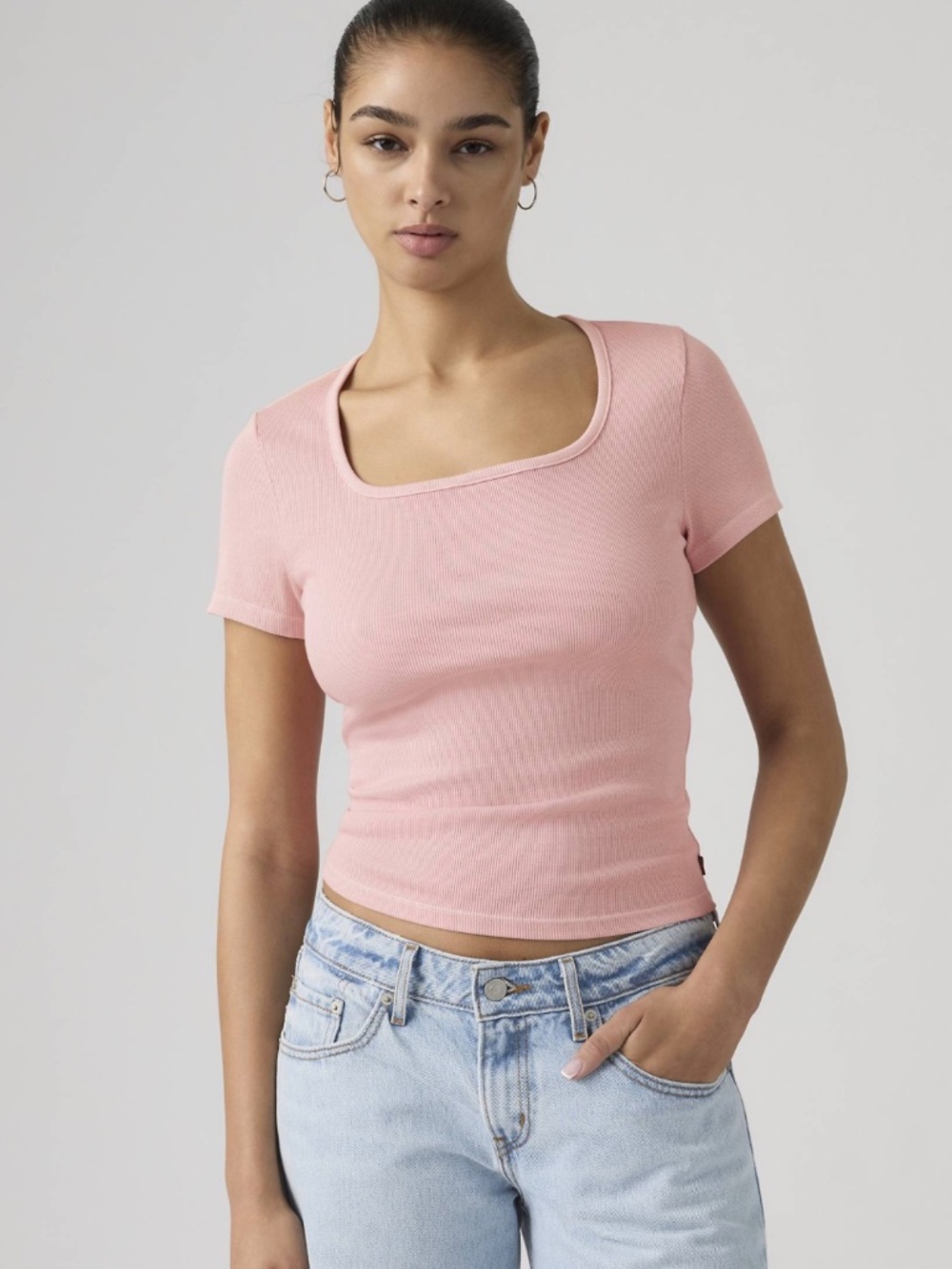 GAP modern square neck t-shirt in wispy pink mauve size medium (228)